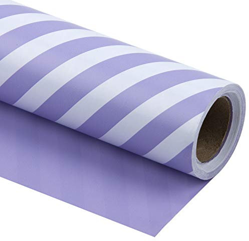 WRAPAHOLIC 76,2 cm wendbares lila Geschenkpapier – Jumbo-Rolle lila und gestreiftes Design für Geburtstag, Urlaub, Hochzeit, Babyparty, 76,2 cm x 10,1 m