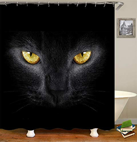 FANSU Rideau de Douche Lavable Résistant à l'eau Anti-moisissure, 3D Imprimé Polyester Rideaux de Salle de Bain Facile à Nettoyer avec 12 Crochets Décor À Maison (Chat,180x200cm)