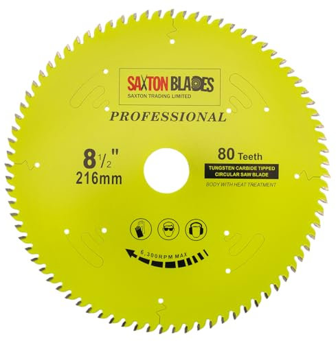 Lame de scie circulaire Saxton TCT 216 mm x 80 dents x 30 mm alésage - Acier trempé - Compatible bois et plastique