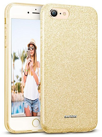 Verco Schutzhülle für iPhone SE 2 SE 3 Case, iPhone 7/8 Hülle Glitzer Motiv Handyhülle für iPhone SE 2020 2022 Hülle Silikon TPU Cover [4,7 Zoll], Gold