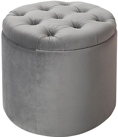 Riess Ambiente Eleganter Hocker MODERN BAROCK 50cm Silbergrau Samt Couchtisch Tisch Aufbewahrungskorb Sitzhocker