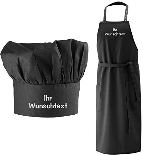 Grillschürze + Kochmütze bestickt mit Name Wunschtext Latzschürze