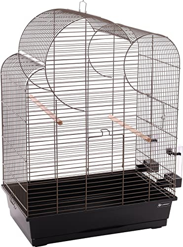 Flamingo Vogelkäfig – Voliere Vögel – Wammer Metall-Taupe/Schwarz – 54×34×75 cm – 2 Sitzstangen & 2 Näpfe, 2 Klapptüren, Kunststoff-Schublade, EU-Herstellung