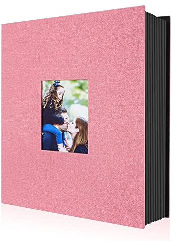 Lanpn Fotoalbum 10x15 400, Leinen Einstecken Einsteckalbum für Hochformat Fotos Bilder Rosa