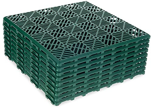 FiNeWaY 9pc Garden Plastic Tiles – Interlocking Non-Slip Walkway Floor Path Patio – Weatherproof – Decorate Garden Vegetable Plot Or Terrace (9pc Green)