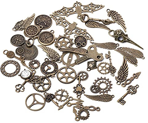 MiaLover 52 Stück Antik Steampunk Zahnräder Metall Anhänger Zahnraeder Schlüssel Uhr Zahnrad Charms Retro Schmuck für Handgemachte Accessoires DIY Dekorationen Schmuck Basteln(Antikes Cyan)