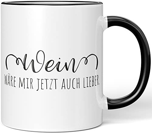 JUNIWORDS Tasse, Wein wäre Mir jetzt auch Lieber (1003533), Wähle Farbe, Schwarz