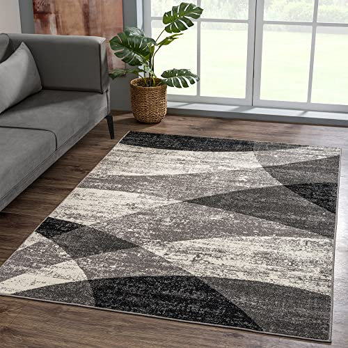 SANAT Teppich Vintage - Modern Teppiche für Wohnzimmer, Kurzflor Teppich in Grau - Mehrfarbig, Öko-Tex 100 Zertifiziert, Größe: 200 x 290 cm