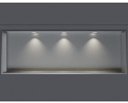 BERNSTEIN® Wandnische aus Edelstahl NT309010X mit LED-Beleuchtung– 30 x 90 x 10 cm – Duschablage für Bad-Utensilien – Duschnische Edelstahl gebürstet mit Rahmen LED-Einbaurahmen in Chrom