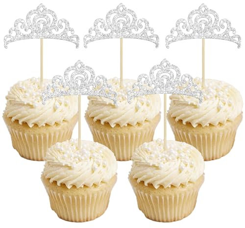 Gyufise Cupcake-Topper, Prinzessinnenkrone, glitzernd, für Hochzeit, Mädchen, Geburtstag, Babyparty, Party-Dekorationen, 24 Stück