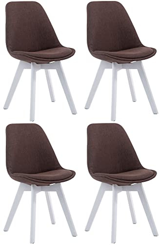 CLP 4er Set Retrostühle Borneo V2 Mit Stoffbezug Und Hochwertiger Polsterung I Lehnstühle Mit Holzgestell, Farbe:braun, Gestell Farbe:weiß