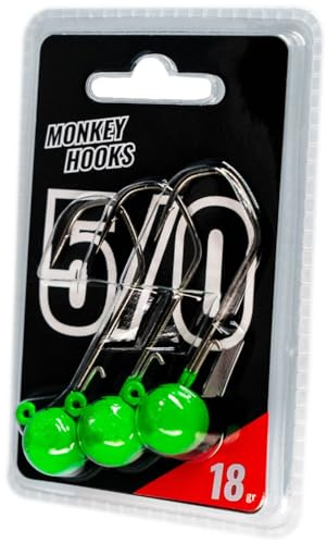 Monkey Lures Hook - 3 Jigköpfe, Größe/Gewicht/Farbe:Gr. 5/0 / 18g / Grün