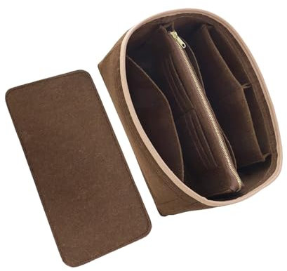 KS6 Handtaschen-Organizer und Bodenformer, passend für Speedy 25 & Neverfull PM, Filztaschen-Organizer-Einsatz für Handtaschen mit Metall-Reißverschluss [Tasche in Tasche] (Medium, Braun)