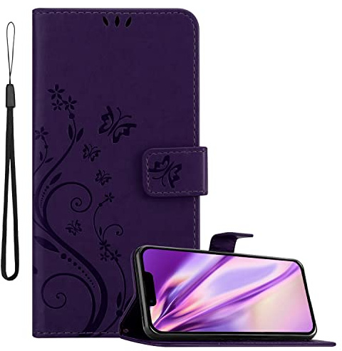 Cadorabo Hülle kompatibel mit Apple iPhone 14 Blumen Design aus Premium Kunst Leder Flip Klappbare Stoßfeste Magnetische [Standfunktion] [Kartenfächern] Cover Hülle für iPhone 14 Tasche in Lila