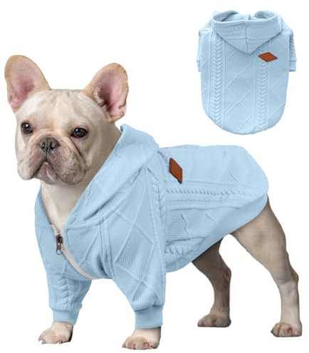 meioro Sweater für Hunde Kapuzenpullis für Haustier Warme Hundebekleidung Puppy Einfarbiger Hundepullover Süße Winterjacken Geeignet für kleine und mittlere Hunde French Bulldog (XS, Hellblau)