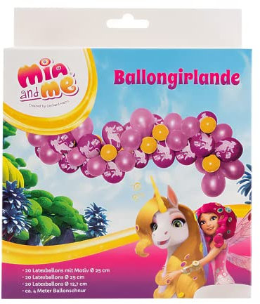 Party Factory `Mia & Me´ Ballongirlande aus 60 rosa, lila und gelben Latexballons, Ø25 und 12cm, inklusive 4m Ballonband
