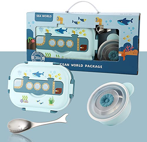 Thermo-Lunchbox, Thermo-Lebensmittelbehälter, Lunchbox-Kit, Edelstahl, versiegelte und isolierte Lunchbox, auslaufsichere Cartoon-Lunchbox für Kinder, geeignet für Schule, Büro oder Picknick(Blau)