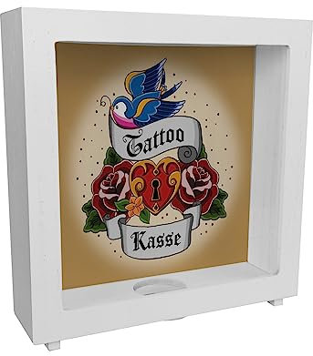 Tattoo Kasse Rahmen Spardose aus Holz Dekoration Sparschwein Geschenkidee Körperkunst Tätowierer Tätowierung als Geschenk