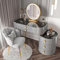 Tocador de maquillaje con espejo iluminado y parte superior de cristal, juego de tocador grande con cajones, armario lateral y silla, mesa de maquillaje de 3 colores de iluminación con luces ( Color :
