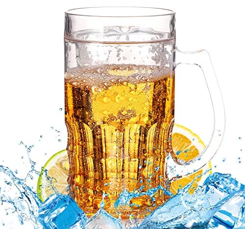 Hillylolly Bierkrug zum Einfrieren, Doppelwandige Biergläser,450 ML Bierkrüge mit Henkel, Biergläser aus Plastik, Frozen Beer Mug, Kühlbecher für Getränke, Bierkrug Lustig,15.5 x 8.5 cm (Bier)
