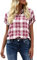 GeGekoko Camicetta da donna a quadri, a maniche corte, casual, con scollo a V, con bottoni, Colore: rosa., M