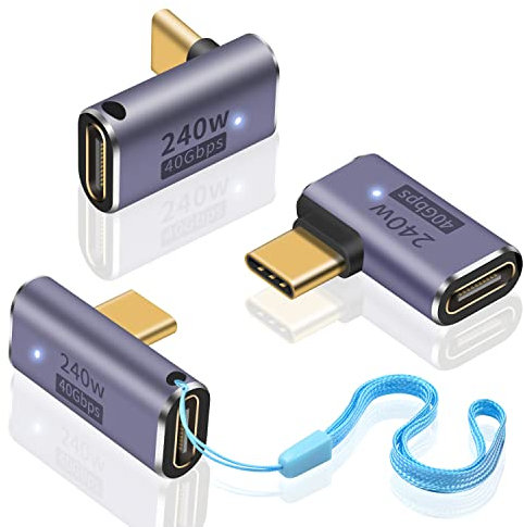 Duttek USB C 90 Grad Adapter (3 Stück), USB C Right Angle Adapter,90 Grad USB C Adapter und USB C 90 Grad, USB Typ C Stecker auf Buchse, für Laptop, Tablet und Handys
