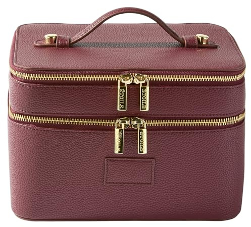 ETOILE - Duo Vanity Case - Large Functional Travel Makeup Bag Organizer with Removable Divider & Mirror, Burgundy, L, Dual-zip Vanity Case With Two-tier Design and Carry Handle