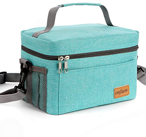 Lunch Bag for Men/Women, Insulated Reusable Lunch Box Leakproof Cooler Tote Bag Freezable with Adjustable Shoulder Strap for Office Work Picnic Beach(Cyan)