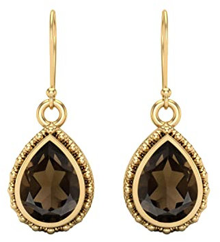 7x5MM Birnenförmiger Rauchquarz Edelstein 925 Sterling Silber Drahthaken Tränentropfen Baumeln Ohrringe für Frauen, Gold Vermeil