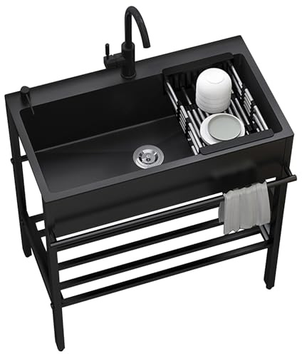Stainless Steel Single Bowl Utility Sink Free Standing Commercial Restaurant Outdoor Sink with Tap for Garage Restaurant Kitchen Laundry Room Outdoor