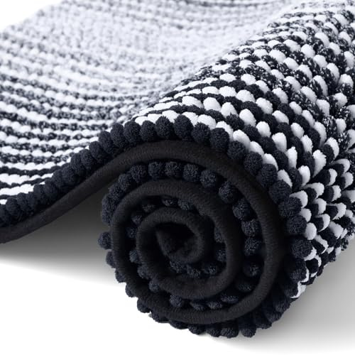 OLANLY Chenille Badezimmerteppich Weich Saugfähige Badematte rutschfest Badteppich Mikrofaser Badvorleger Waschbar Duschvorleger für Badezimmer - 50 x 75 cm, Schwarz