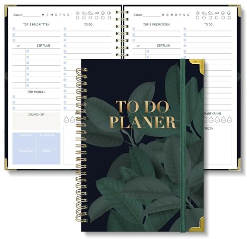 BIROYAL Tagesplaner undatiert A5 | 120-Tage To Do Planer für Aufgaben & Notizen | To Do Listen Block | Tages- & Wochenplaner Spiralblock Hardcover | Perfekt für Büro & Schule | Tintenwäsche