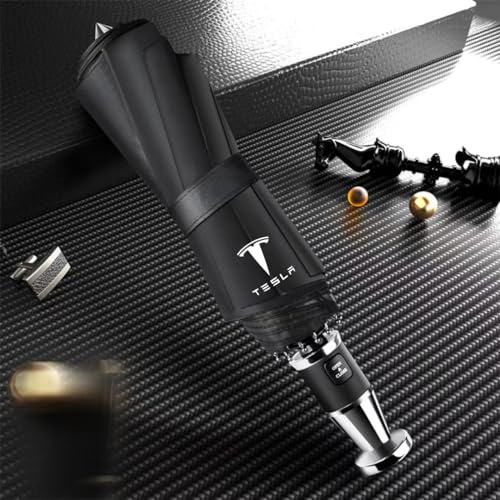 DONHEK Auto Taschenschirm für Tesla Model S 2016-2023,Sonnenschutz Sturmfest Stabil UV Notfallhammer Regenschirm Reise Umbrella Sonnenschirm Faltschirm Autozubehör Emblem Logo Geschenk,Black