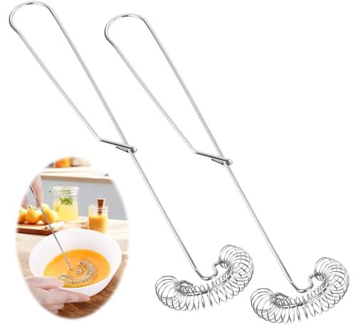 YUWJOOWEE Pack of 2 Mini Stainless Steel Spiral Whisks, Foam Beater, Flat Whisk, Hand Whisk for Milk, Eggs, Kitchen Aid, Blender, Cooking