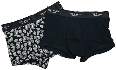 Ted Baker Claytt 2 Paar Box-Set aus Baumwoll-Stretch für Herren, bedruckt, in Schwarz und Weiß, Größe L, 91,4 - 96,5 cm Taille, schwarz / weiß, L