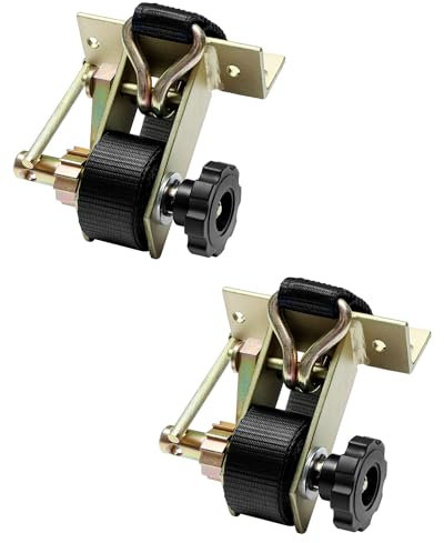 Rack-Ratschengurt (Paar), 3,6 cm goldfarbene Vierkantrohrhalterung mit J-Haken, 3,8 cm breit x 2,1 m lang, schwarzer Leiter-/Dachträger, einziehbarer Spanngurt, 227 kg Traglast, strapazierfähig
