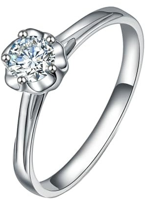 Ringe 52, Dimond Ring 18 Karat Weißgold Blume Lab Diamant 0.23Ct Weiß Brillantschliff Vvs mit Gravur für Jahrestag