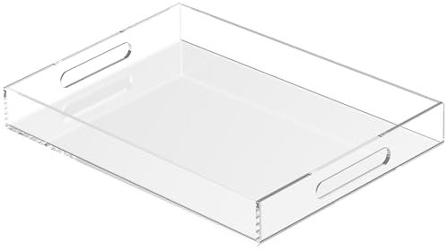 Vassoio in acrilico trasparente per servire 40,6 x 30,5 x 5,1 cm, vassoi decorativi in acrilico con manici tagliati per tavolo da cucina e sala da pranzo – vassoi in lucite trasparente resistenti,