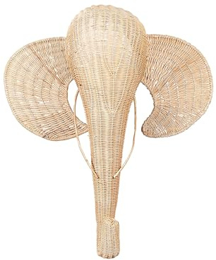 Wanddekoration Rattan natürlich Tierkopf Elefant 83 cm handgefertigt Gruney