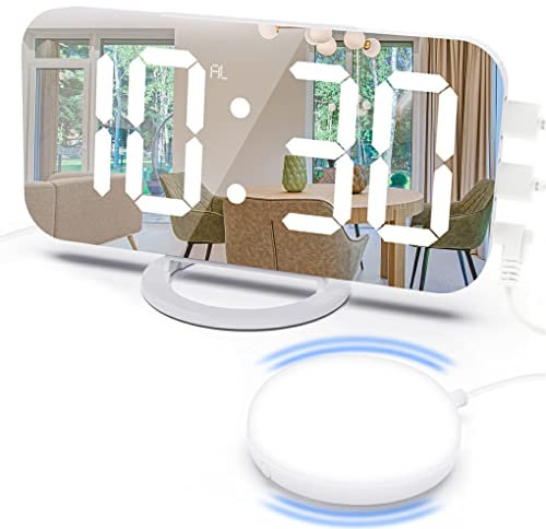 kawehiop Miroir électrique Alarme Vibration Lit Shaker Lumineux LED Affichage Numérique Horloge Réglable Veilleuse Accessoire De Bureau