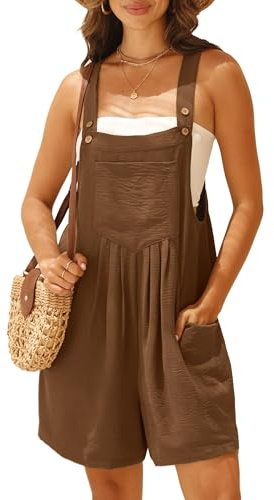 IWOLLENCE Short Dungarees For Women UK Adjustable Shoulder Straps Sleeveless Rompers with Front Pocket Maternity Jumpsuit (Brown, XL)
