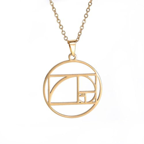 Fibonacci Spirale Halskette Goldener Schnitt Halskette Goldener Schnitt Anhänger Fibonacci-Zahlen Schmuck Heilige Geometrie Mathematik Lehrer Architekt Geschenke Frauen Männer (Fibonacci Gold3)