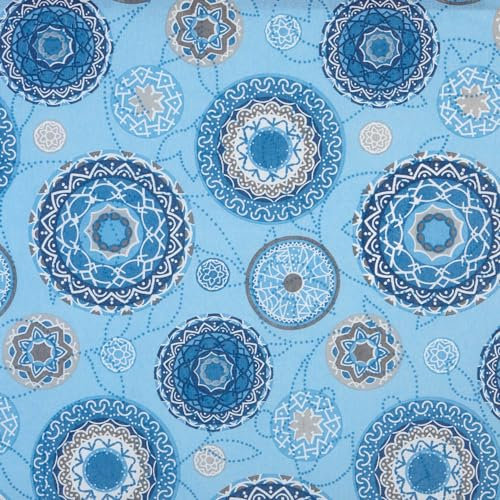 Kt KILOtela - Bedruckter Leinwandstoff, Dekoration, Polster, Kissen, Vorhänge, Tagesdecken, Taschen, Tischdecken, Breite 280 cm, Länge wählbar 50 in 50 cm, Mandalas, Blau