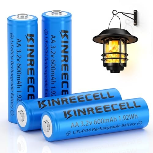 KINREECELL 3.2v AA 600mAh Akku, LiFePo4 Double A Akku mit geringer Selbstentladung, 3.2v Akkus für Solarleuchten, Wandlaternen, Solarpfostenleuchten(AA-3.2v-600mAh)