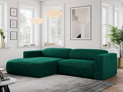 MKS MEBLE Ecksofa, Sofa L-Form, Wohnlandschaft L-Form, Modern Design Couch, Sofagarnitur, Couchgarnitur, Polsterecke - Pasadena -Grün Velvet - Links Seite