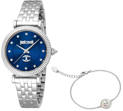 Just Cavalli Damenuhr Analog Quarz mit Edelstahlarmband JC1L266M0015, dunkelblau, Mode