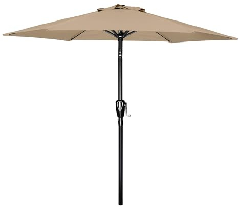 Simple Deluxe Sombrilla de patio de 7.5 pies con botón de inclinación/manivela, 6 varillas resistentes para jardín, terraza, patio, piscina, marrón