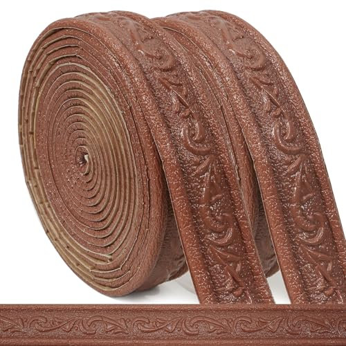 WAPANE 360 x 1.57 3D Wall Edging Self Adhesive, Pattern Molding Peel and Stick Wallpaper Border, Flexible Wall Base Moulding Trim Mirror Border Wall Lines Coffee, 4PC