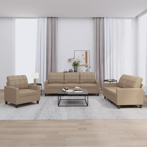 LAPOOH 3-TLG. Sofagarnitur mit Kissen Cappuccino-Braun Kunstleder, Sofa Mit Relaxfunktion, Couchgarnitur, Wohnzimmer Sofa, Couch, Sofa Set 3201342