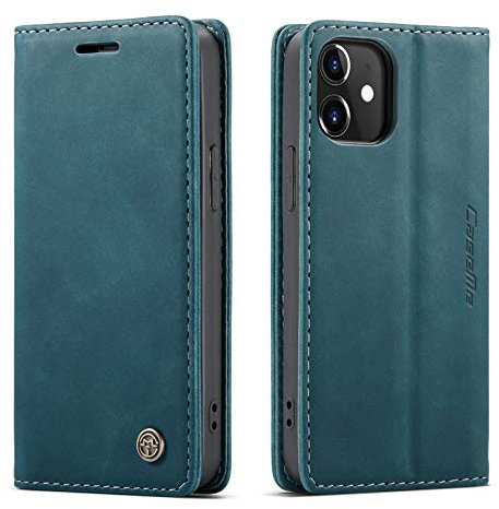 Phernykas Handyhülle für iPhone 12 mini Hülle, Premium Leder Klapphülle Flip Case mit Standfunktion und Kartenfach Handytasche Hülle für iPhone 12 mini Wallet Case Stoßfeste Schutzhülle, Blaugrün